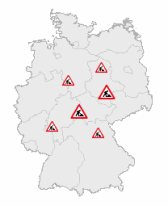 Karte von Deutschland mit Baustellenschildern