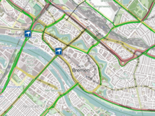 Kartenausschnitt mit grüner Verkehrslage 