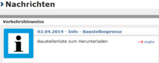 Verkehrshinweis mit einem Datum und kleiner Beschreibung