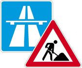 Bild eines Autobahn- und Baustellenschildes